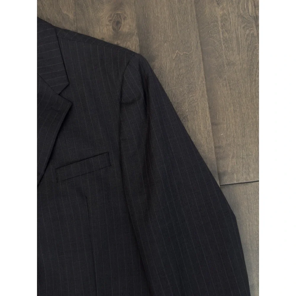 Ralph Lauren Mens Blazer Sports Jacket Coat Suit Size 46L Striped Dark Grey Wool